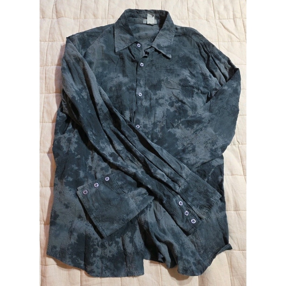 Vtg Pop Icon Shirt Mens L Embroidered Blue Gray Long Sleeve Button Up Y2K Grunge - Picture 1 of 8